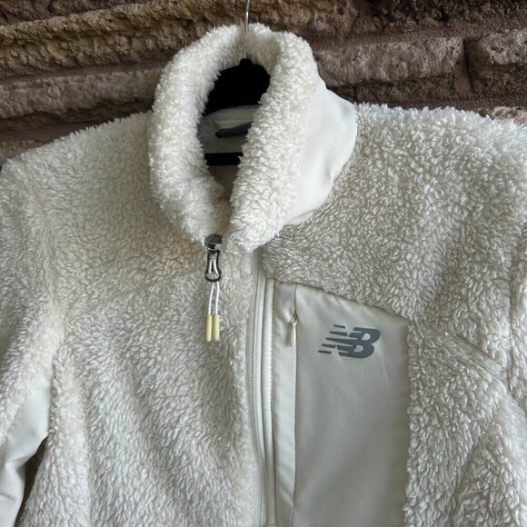 New Balance Ivory Teddy Fleece Full Zip Jacket Size Small - Picture 6 of 8
